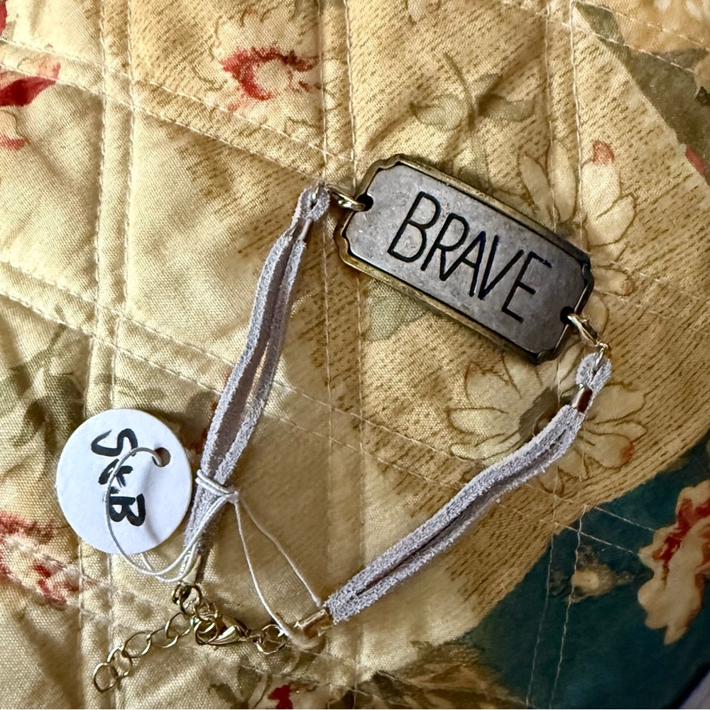 Silver 'Brave' Bracelet with White Straps